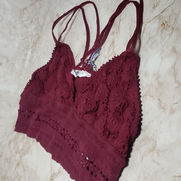 Lucky Brand red wine lace new cros back bralette size XS - Picture 2 of 4